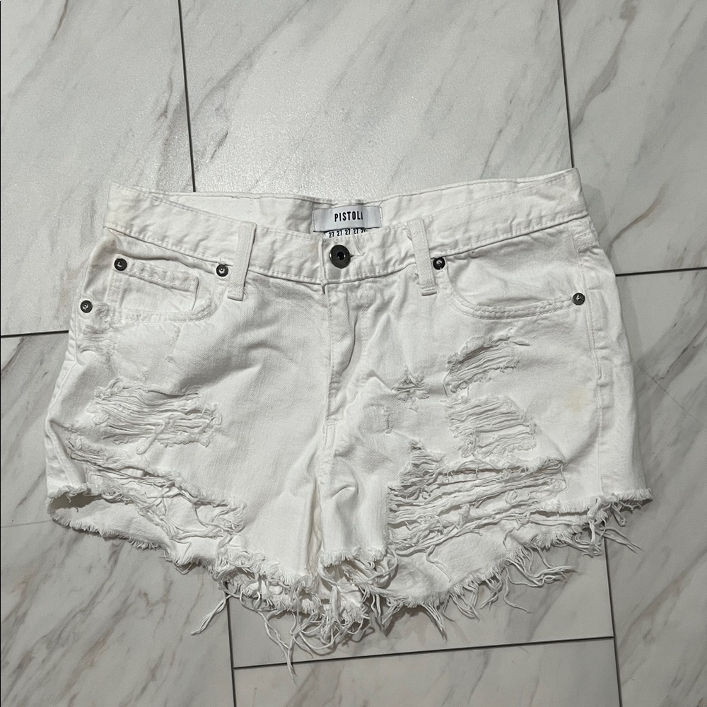 Pistola Frayed White Jean Shorts